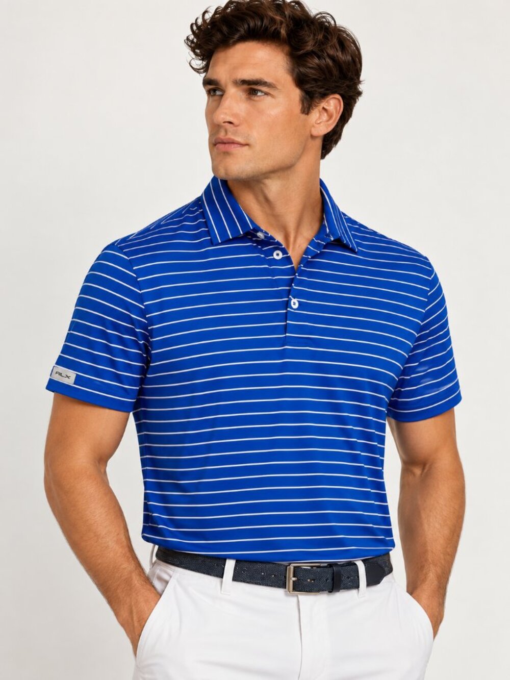 RLX Ralph Lauren Men’s Blue White Striped Golf Polo Shirt Size S NWT Performance